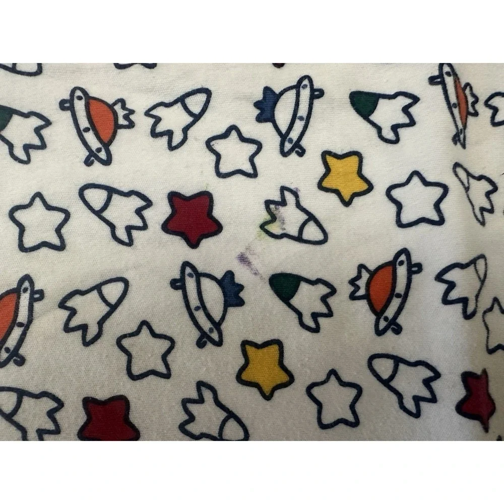 Vintage Gymboree Space Rocket Stars Baby Blanket Navy Red Reversible 30x34